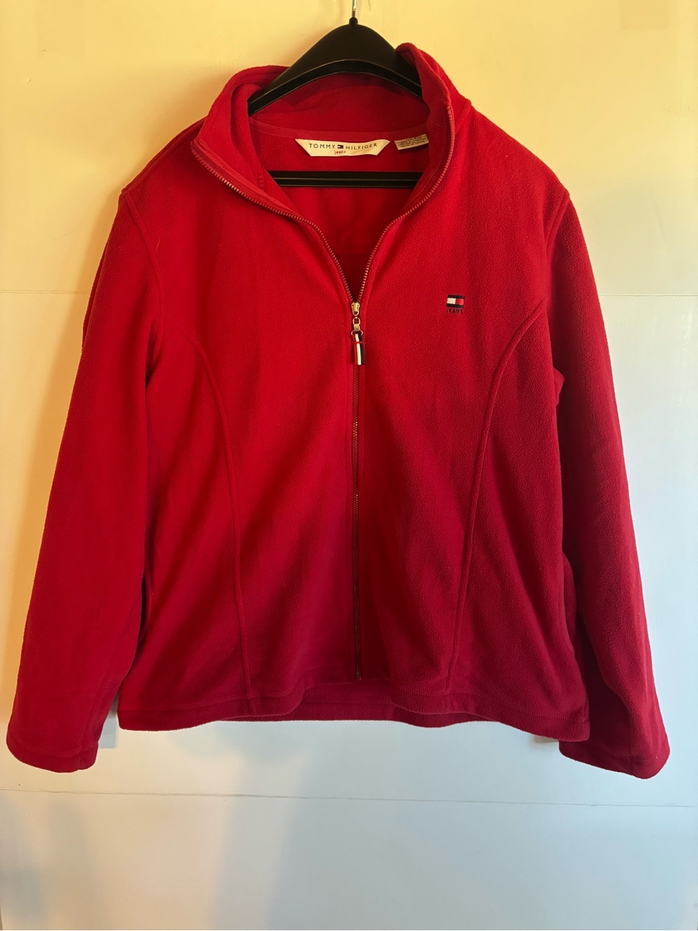 Tommy Hilfiger Jeans Women’s Full Zip Mock Neck Logo Fleece Jacket Red XL
